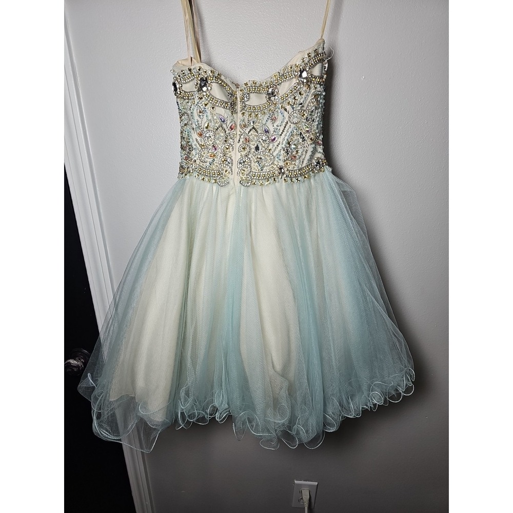 Glamour by Terani Couture Strapless Beaded Prom Pageant Dress Sz 0 W/Flaws - Picture 16 of 16